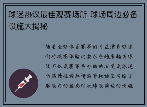 球迷热议最佳观赛场所 球场周边必备设施大揭秘