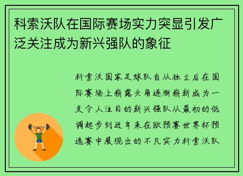 科索沃队在国际赛场实力突显引发广泛关注成为新兴强队的象征
